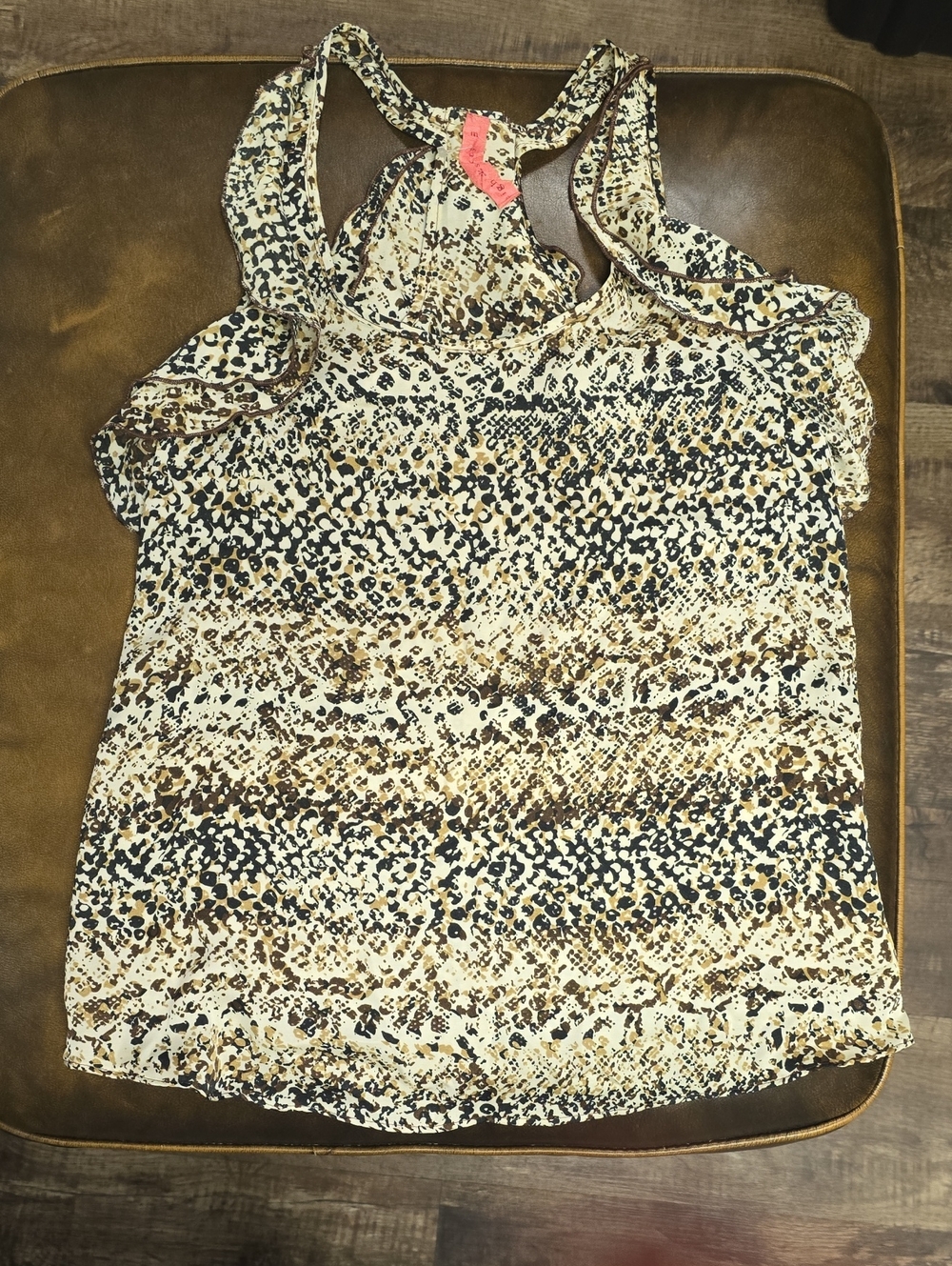 Like-New Sleeveless Animal Print Women's Tank Top in Brown and Black Racer Back
